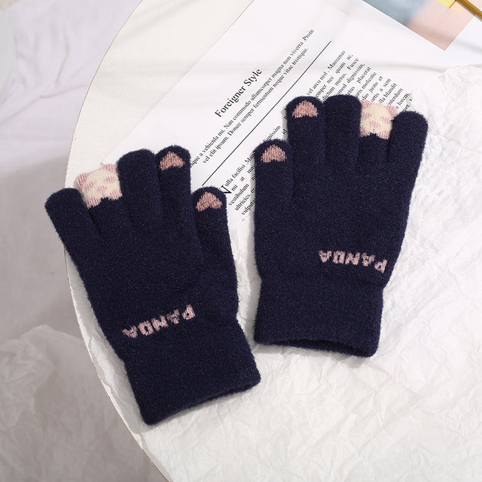 Warmfell Knitted Touchscreen Gloves with a 3D Panda