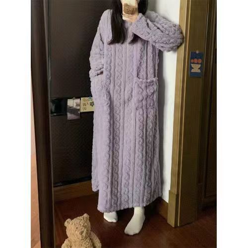 Warmfell Long Coral Fleece Nightgown with Pockets