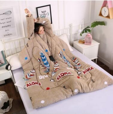 Winter Lazy Quilt with Sleeves, Wearable Blanket for Bed