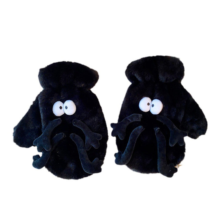 Fluffy white mittens with cartoon face and arms