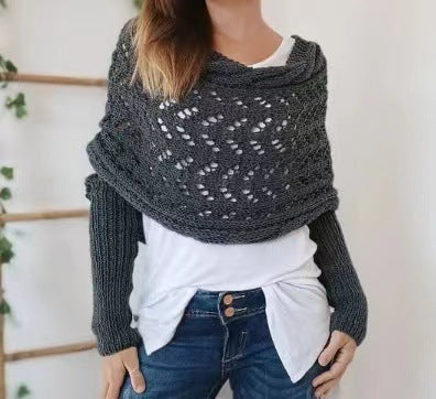Warmfell Knitted Openwork Shawl with Sleeves, Shrug Style
