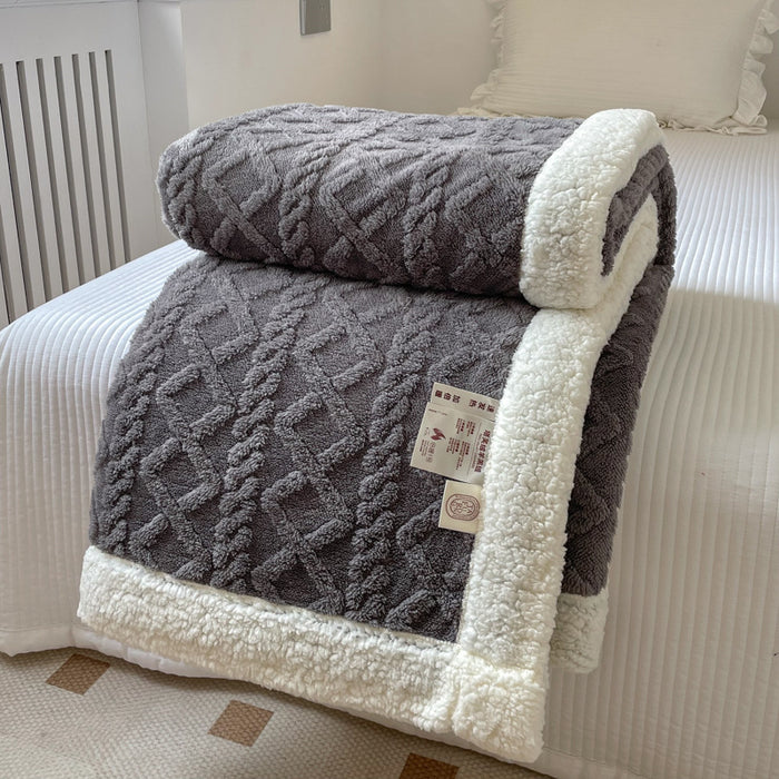 Warmfell Cable-Knit Blanket with Sherpa Fleece Border