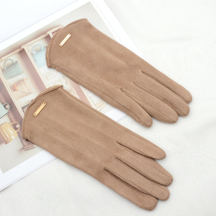 Warmfell Faux Suede Touchscreen Gloves with Gold Bar
