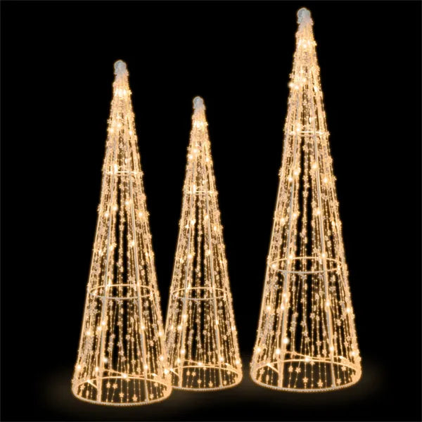 Warmfell Set of 3 Lighted Outdoor Cone Christmas Trees