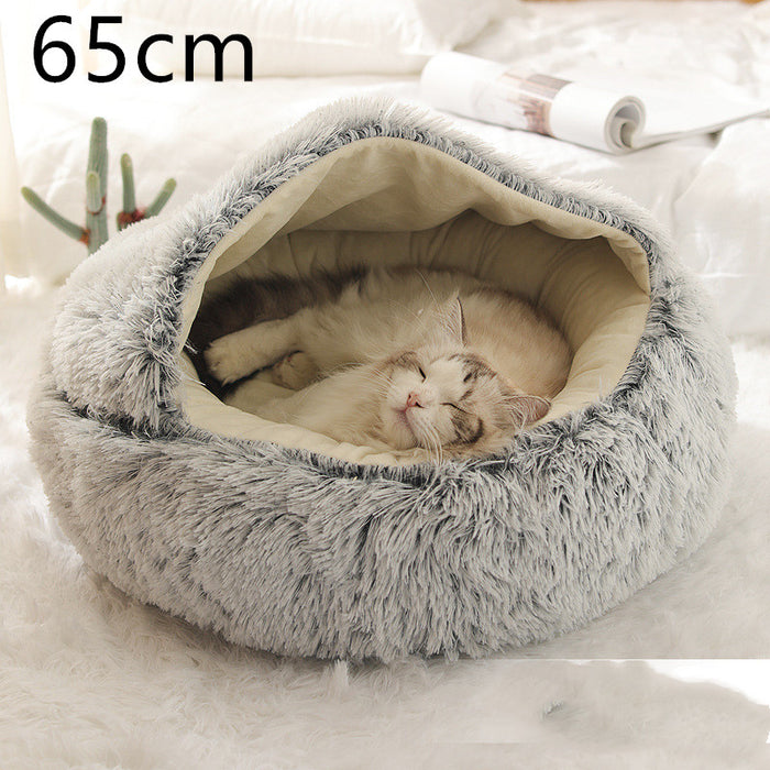 Warmfell Plush 2-in-1 Pet Bed with Fold-Over Hood, 40 to 65 cm