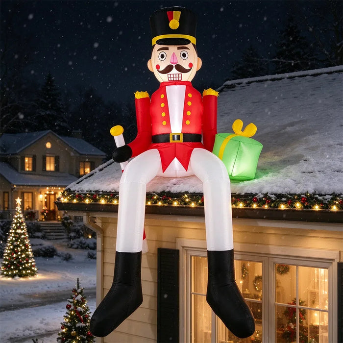 Warmfell Giant Inflatable Sitting Nutcracker with LEDs, 265cm