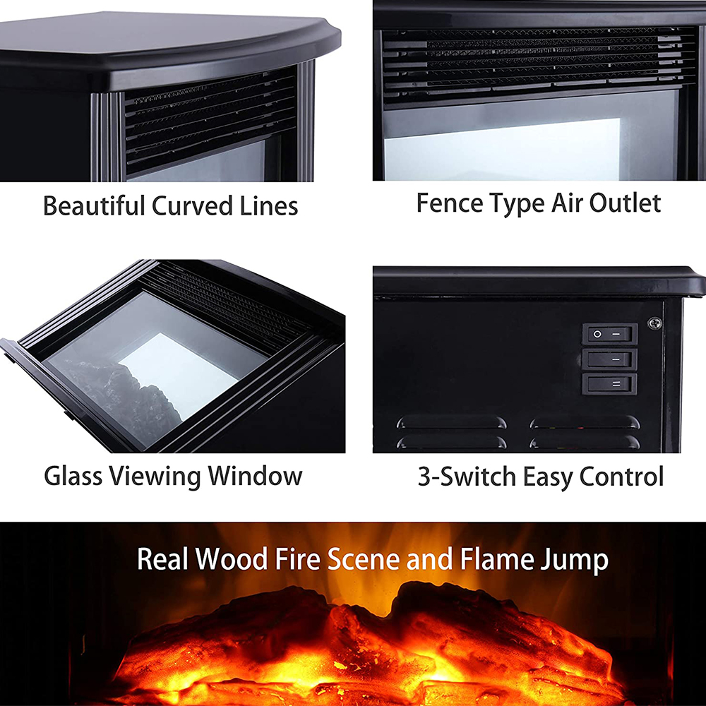 European Style Electric Fireplace Heater With LED Flame And Remote