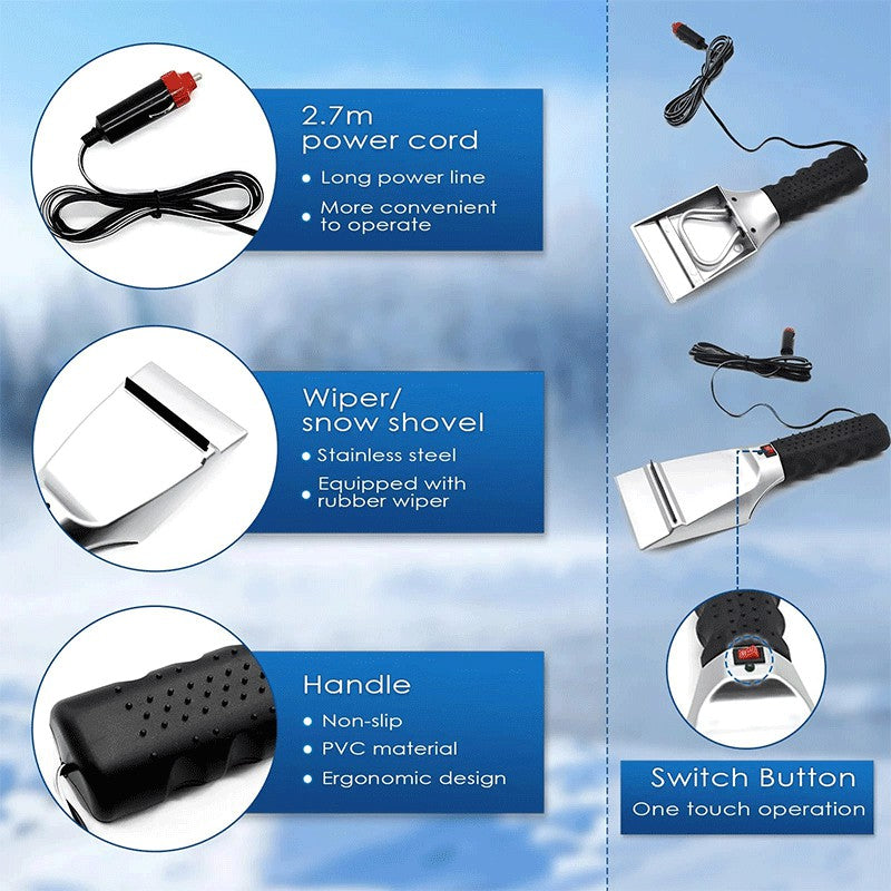 Warmfell™ 12V Heated Snow and Ice Scraper with Anti-Scratch Squeegee