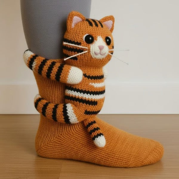 Warmfell Knit Socks with a 3D Crochet Animal Hug