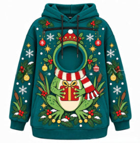 Warmfell Christmas Fleece Hoodie with Pet Pocket