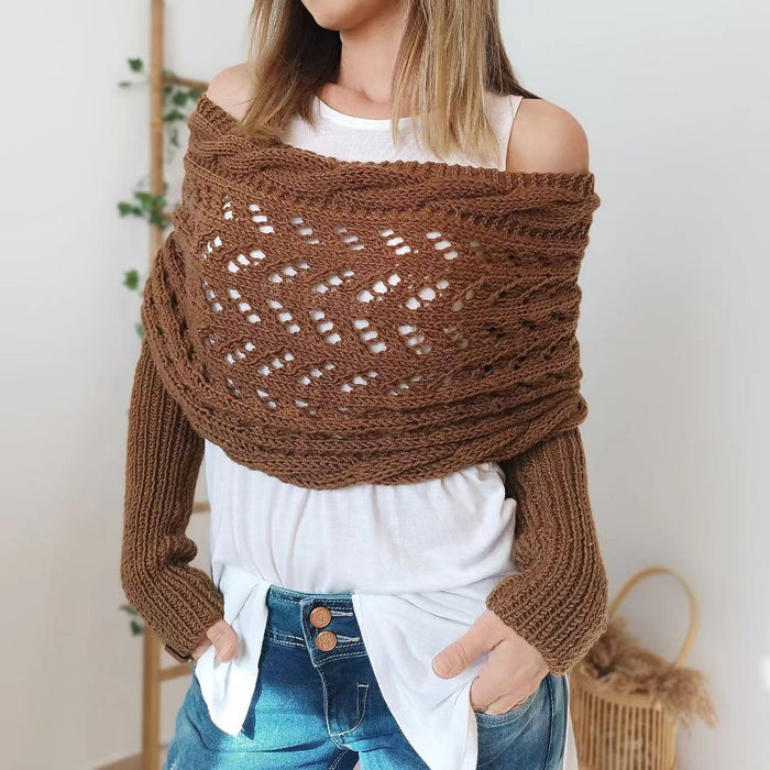 Warmfell Knitted Openwork Shawl with Sleeves, Shrug Style