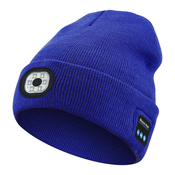 Black knit beanie with front LED light