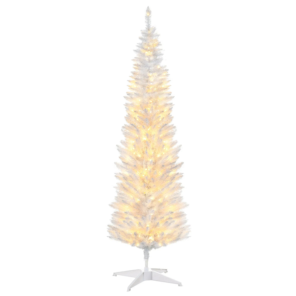 Small white pencil tree with warm lights