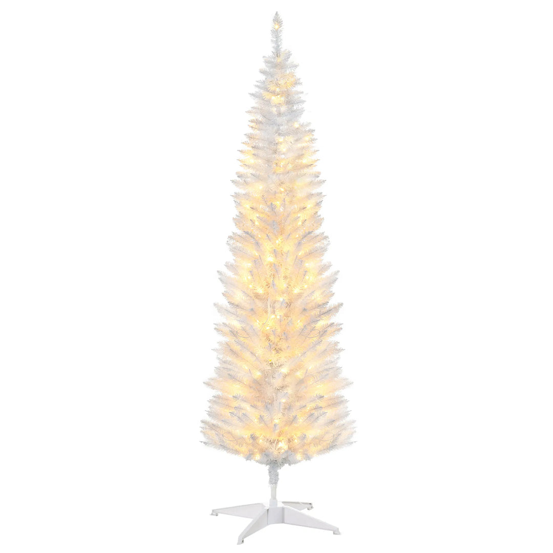 Small white pencil tree with warm lights