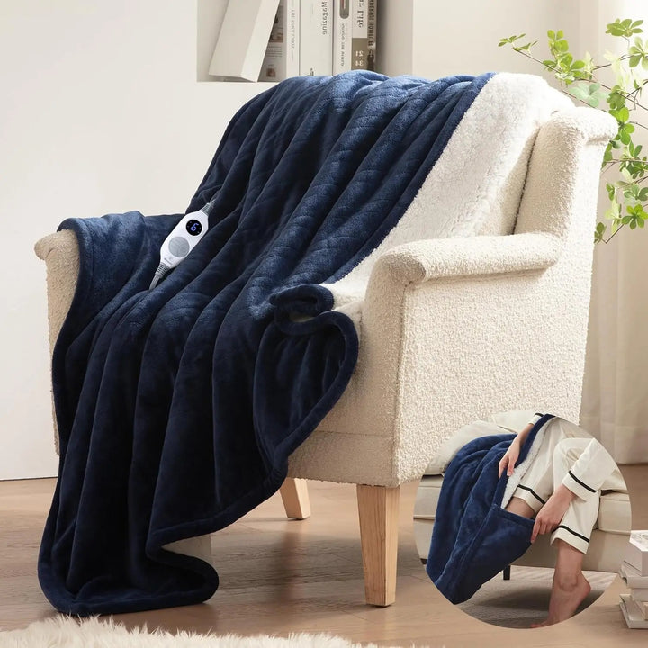 Grey wearable heated blanket with sleeves