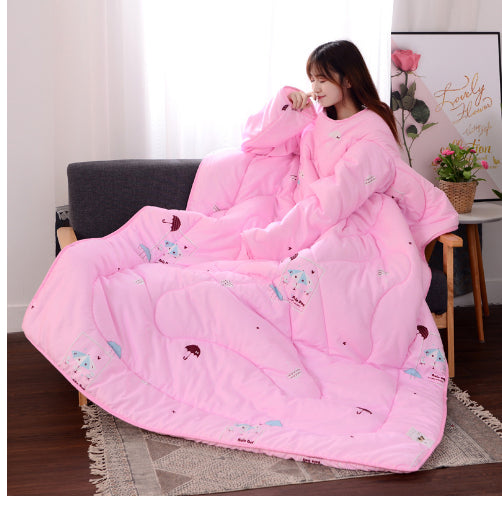 Winter Lazy Quilt with Sleeves, Wearable Blanket for Bed