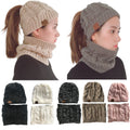 Women's Knitted Hat With Ring Scarf Set, Windproof Balaclava
