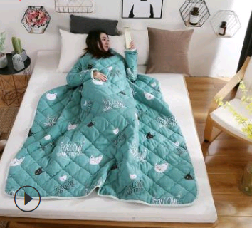 Winter Lazy Quilt with Sleeves, Wearable Blanket for Bed