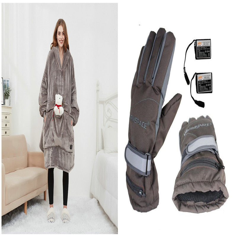 USB Heated Hoodie Blanket – Oversized Flannel and Sherpa