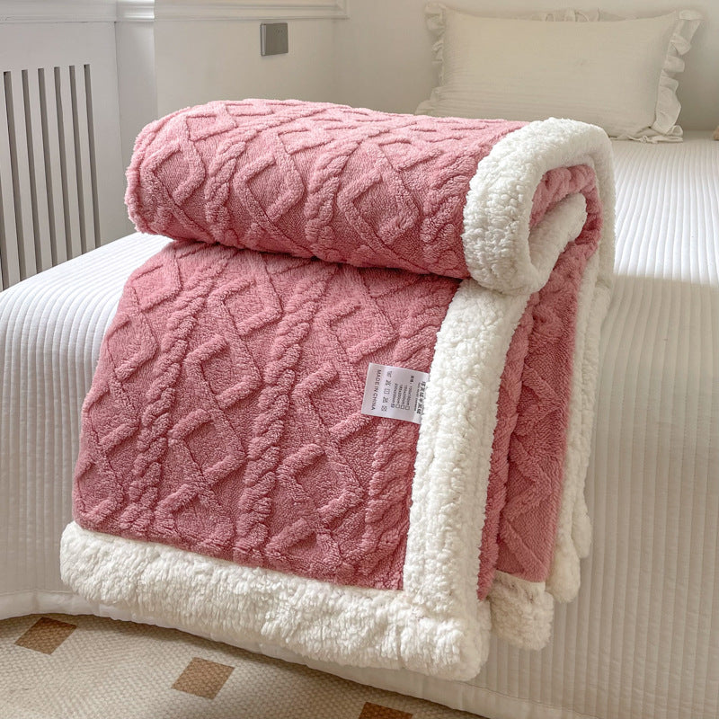 Cream cable knit blanket with sherpa border