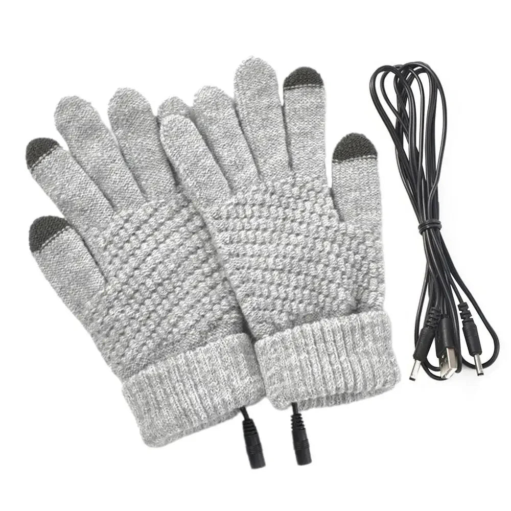Grey USB heated knitted touchscreen gloves