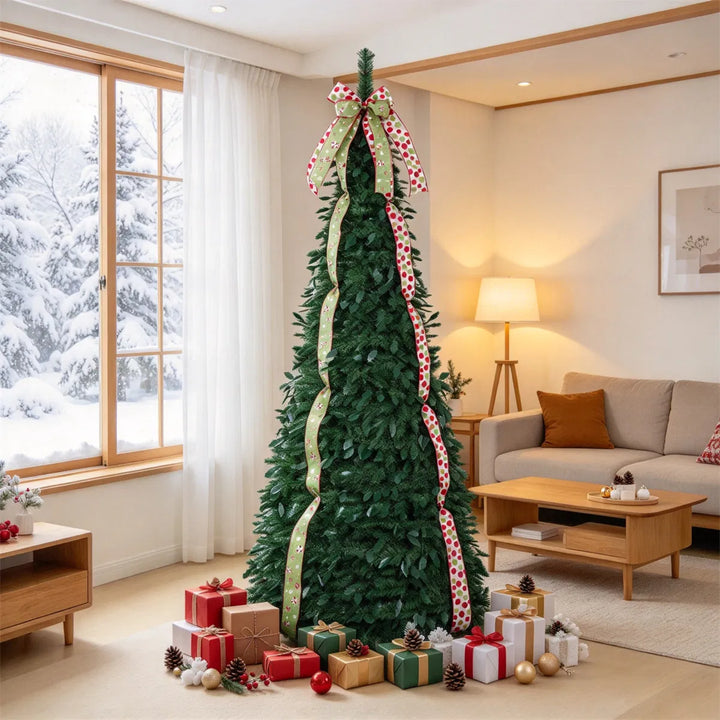 Pop-up Christmas tree with ribbons and bow