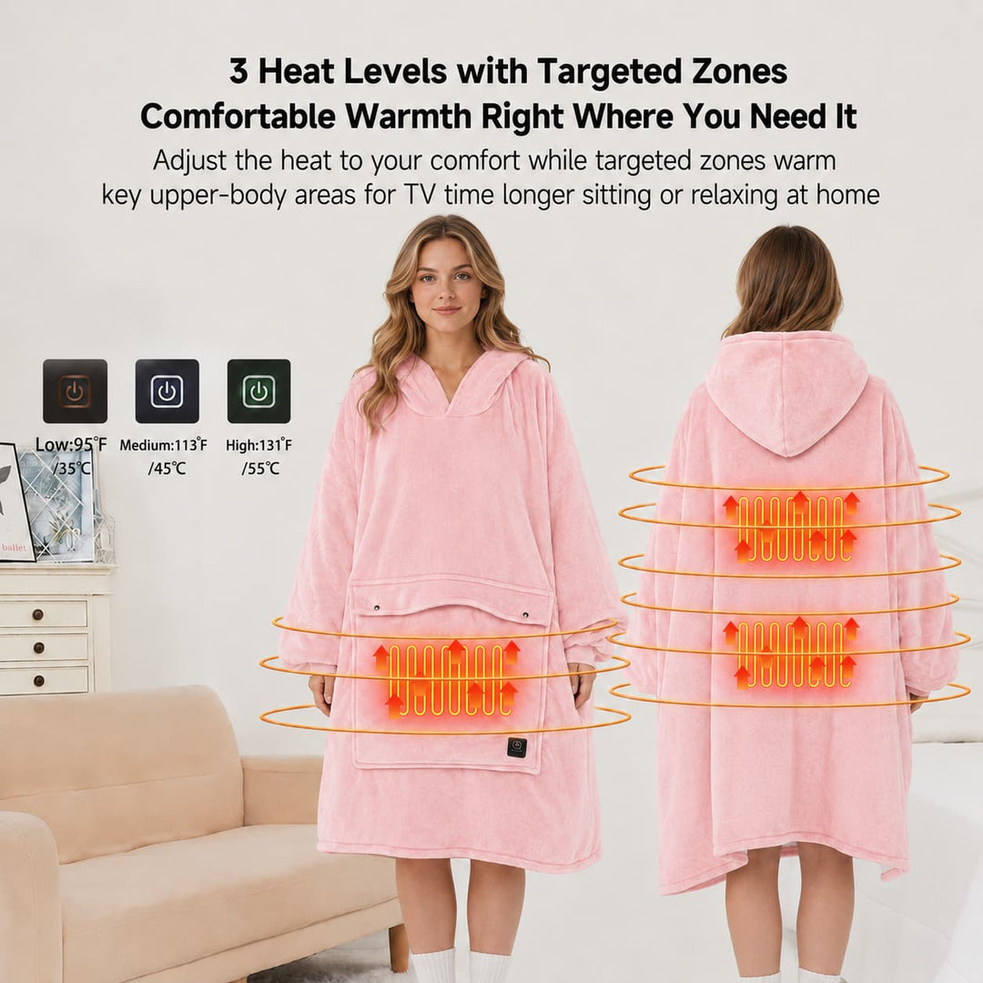 Warmfell™ USB Heated Blanket Hoodie with 3-Zone Thick Flannel Warmth