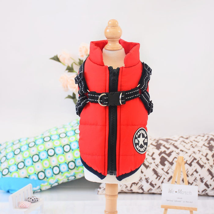 Warmfell Waterproof padded dog coat with built-in harness