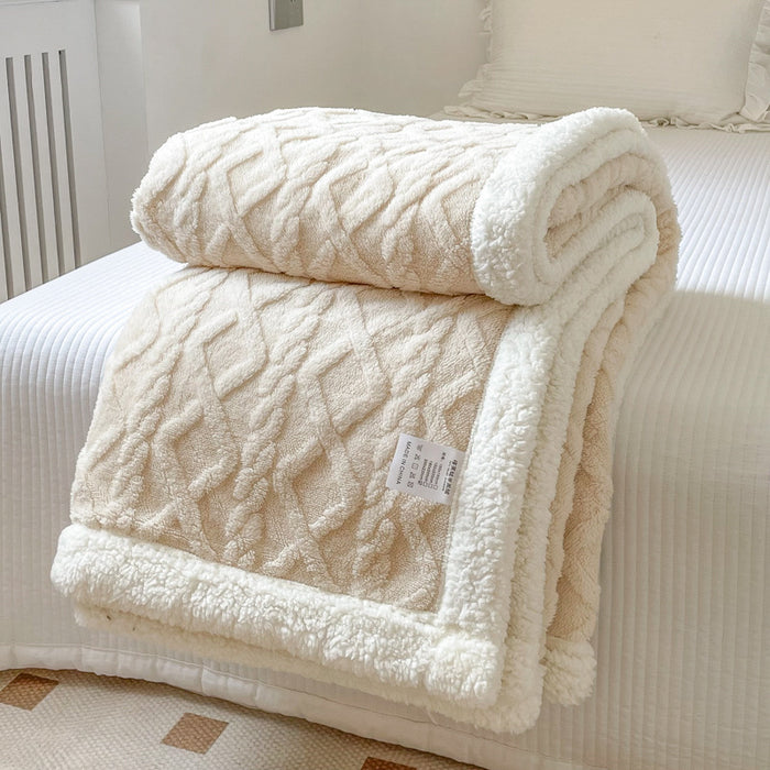Warmfell Cable-Knit Blanket with Sherpa Fleece Border