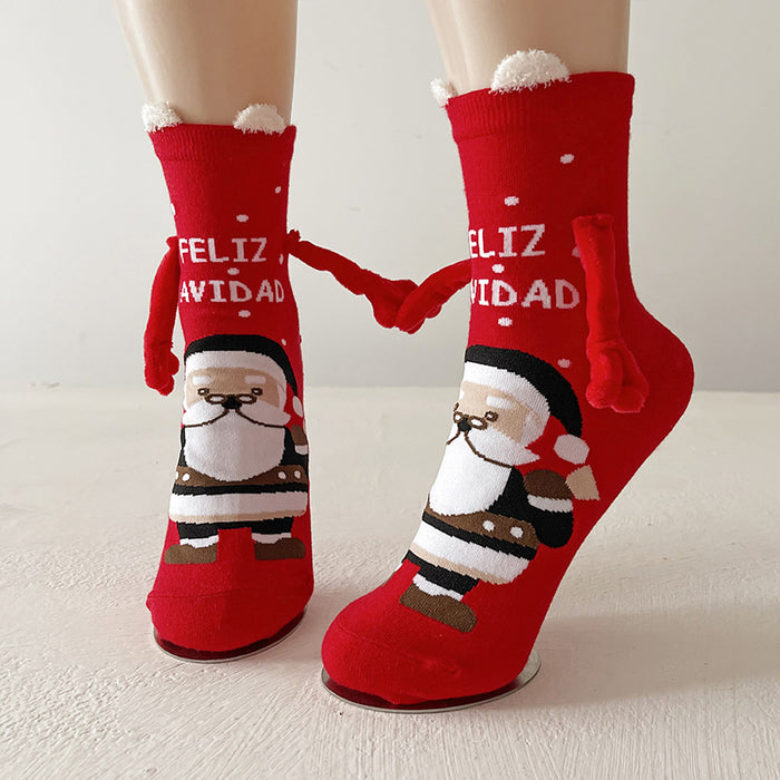 Warmfell Christmas Couple Socks with Magnetic Holding Hands