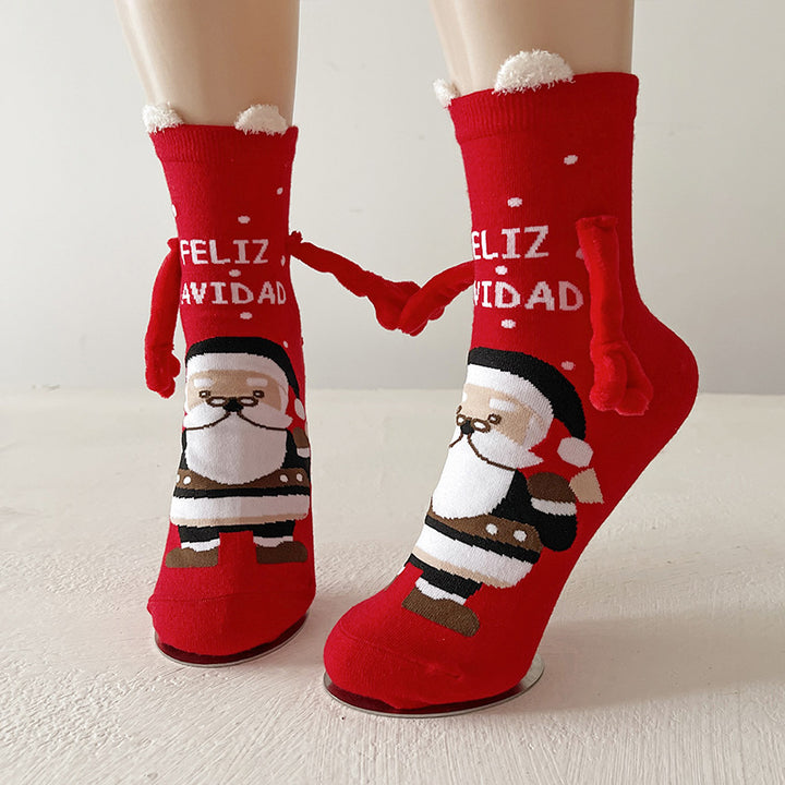 Christmas socks with magnetic hands linked