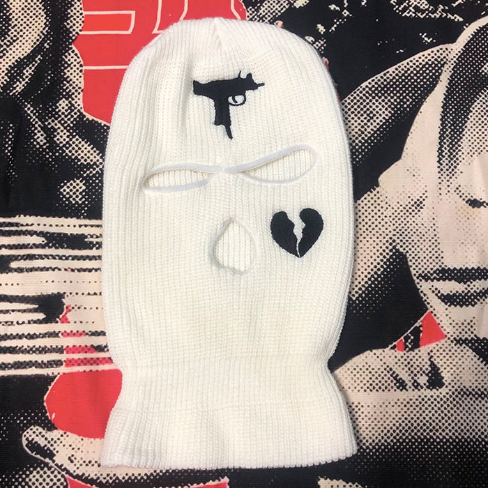 Warmfell Knitted three-hole ski mask with embroidered detail