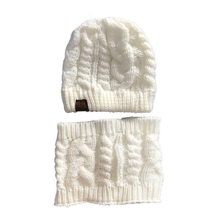 Warmfell Knitted hat and snood set for women with ponytail opening