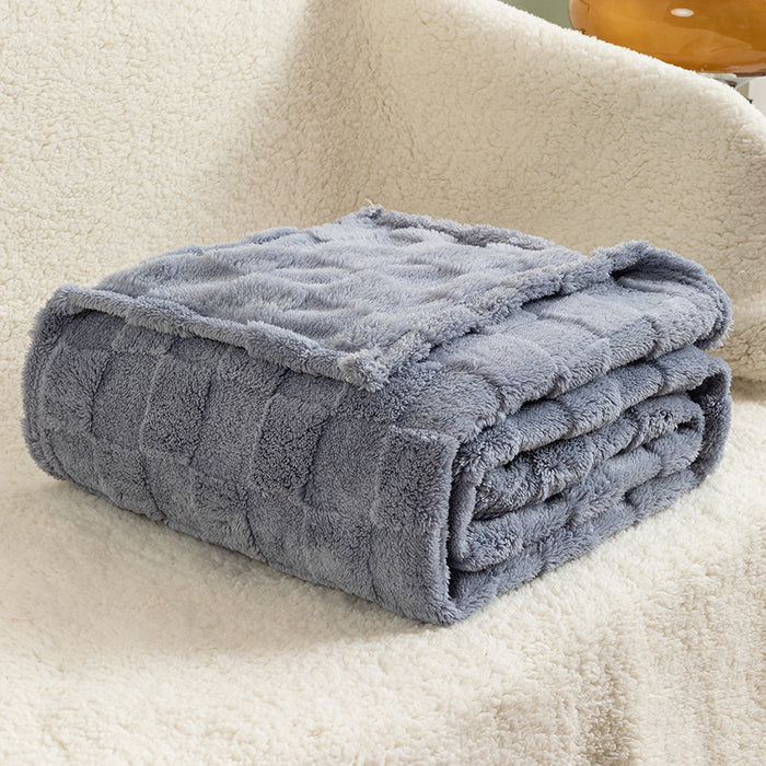 Warmfell Checked Jacquard Plush Throw, Machine Washable