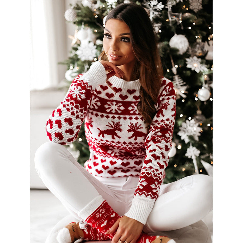 Womens Ugly Christmas Jumper Elk Snowflake Jacquard Knit