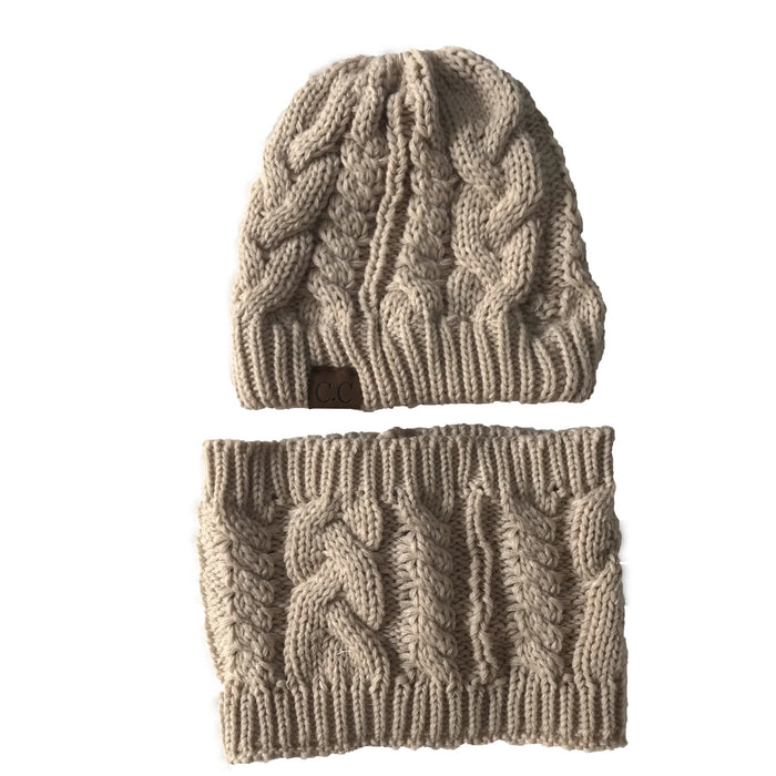 Warmfell Knitted hat and snood set for women with ponytail opening