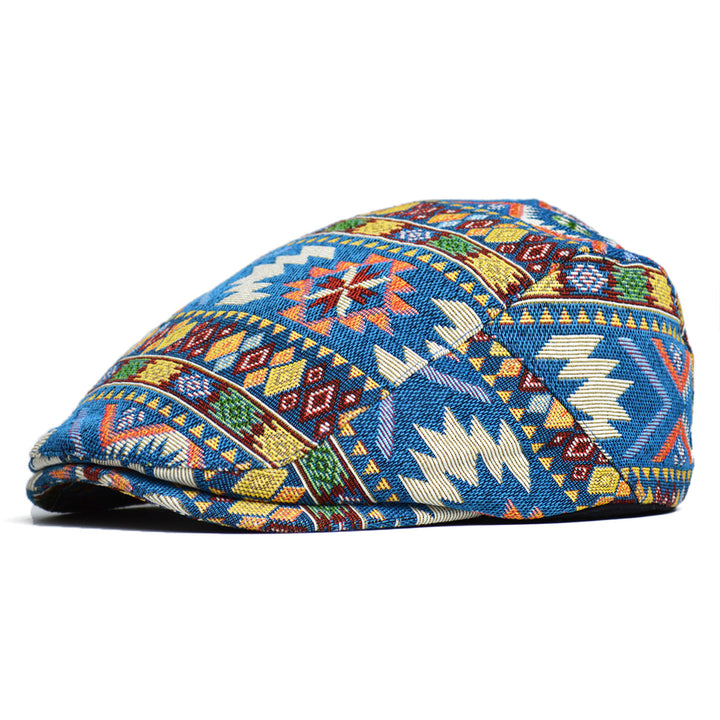 Patterned flat cap with geometric jacquard