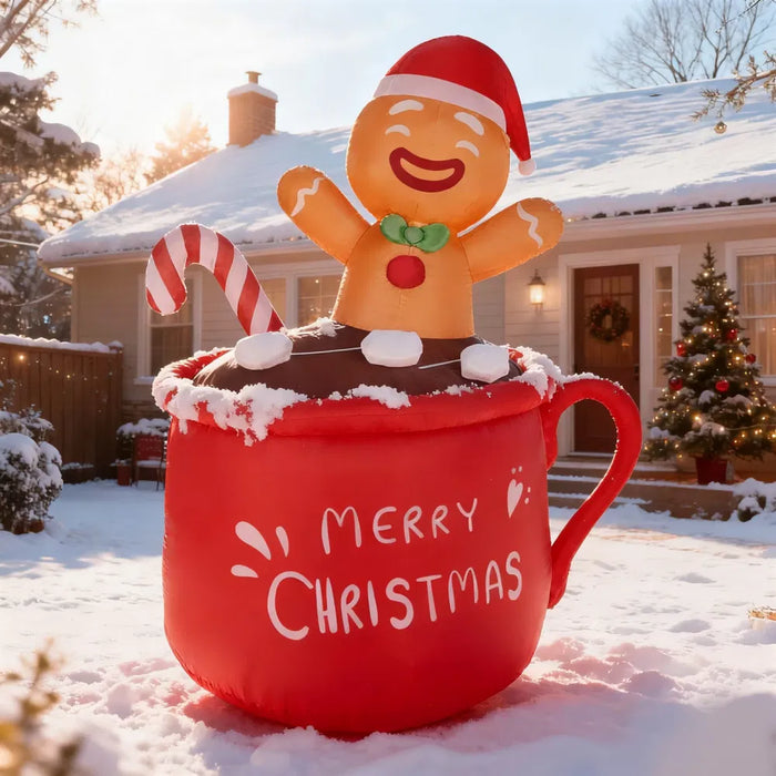 Warmfell Inflatable Gingerbread Man in a Hot Cocoa Cup