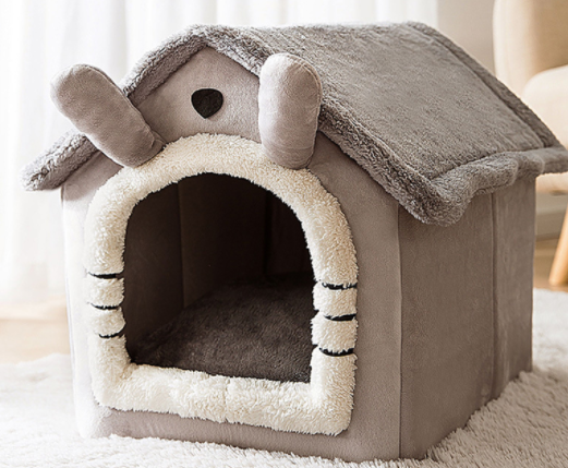 Warmfell Foldable plush pet cave house with soft cushion