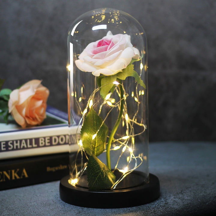 Enchanted rose in a glass dome with LED lights