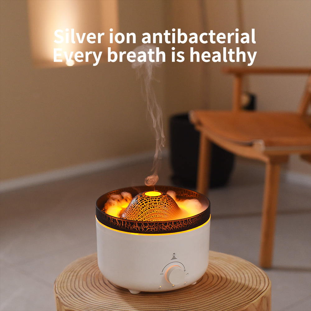 Small Silent Volcano Flame Humidifier With Remote, USB Diffuser