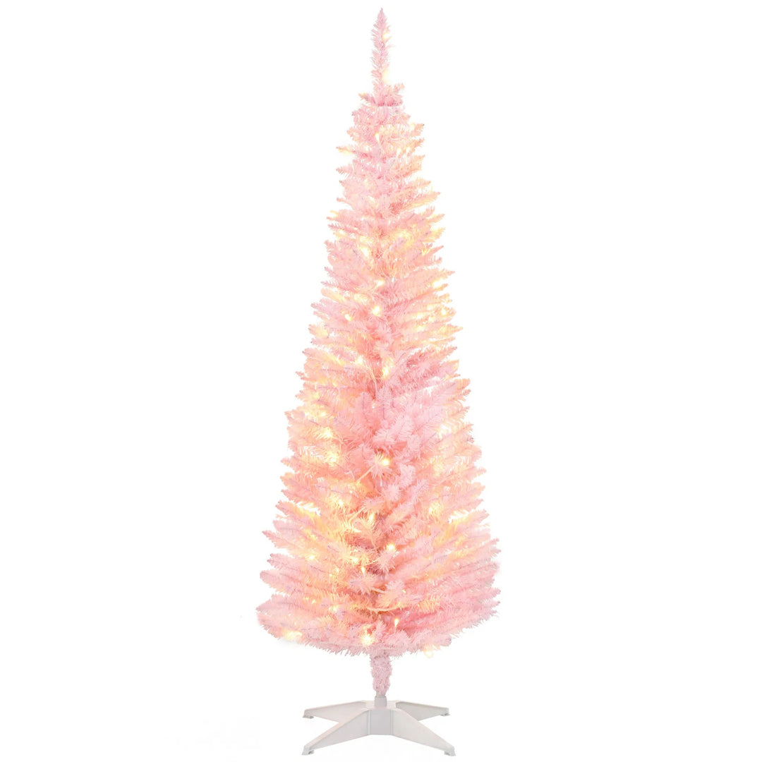 Pink slim pencil Christmas tree with lights