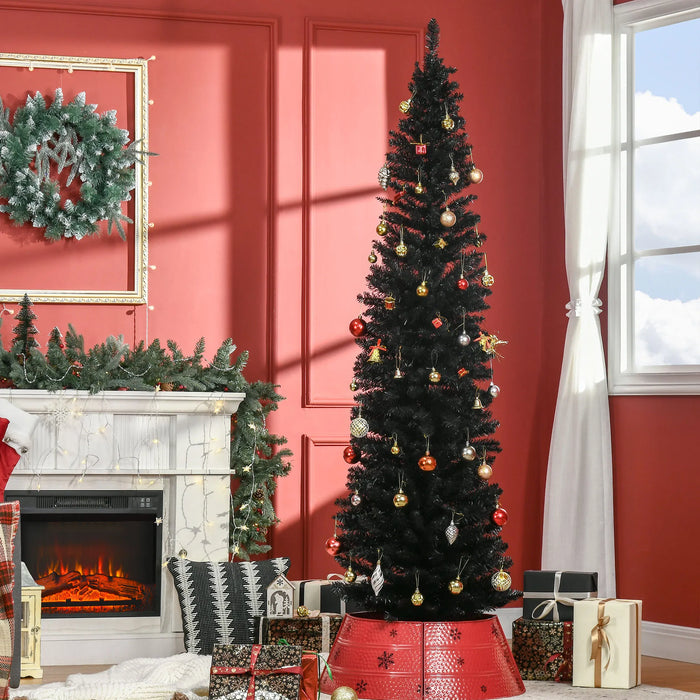 Warmfell Black Pencil Christmas Tree 7 ft, Slim for Small Spaces