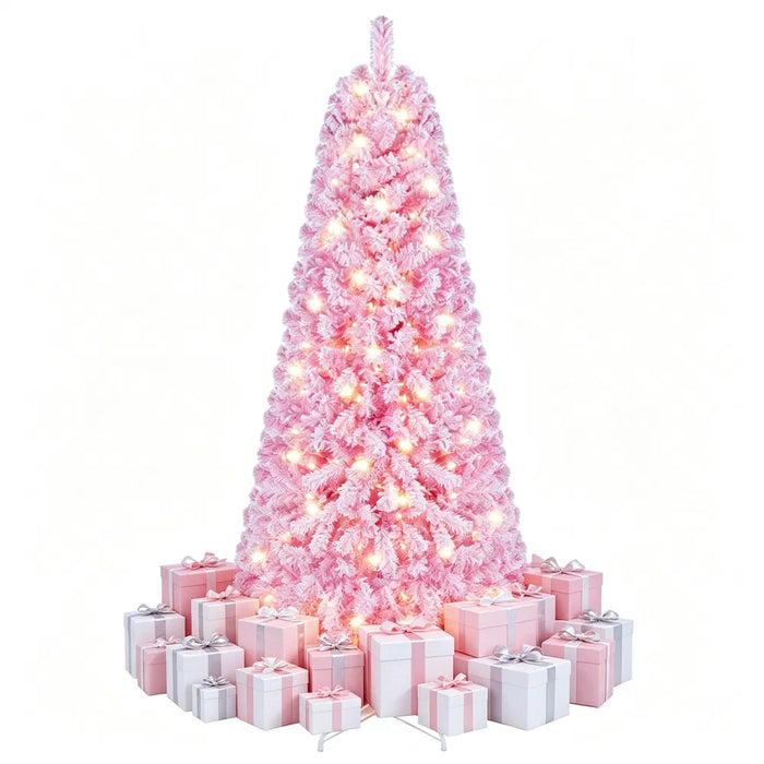 Warmfell Pink Flocked Pre-Lit Christmas Tree with 220 LEDs, 6ft