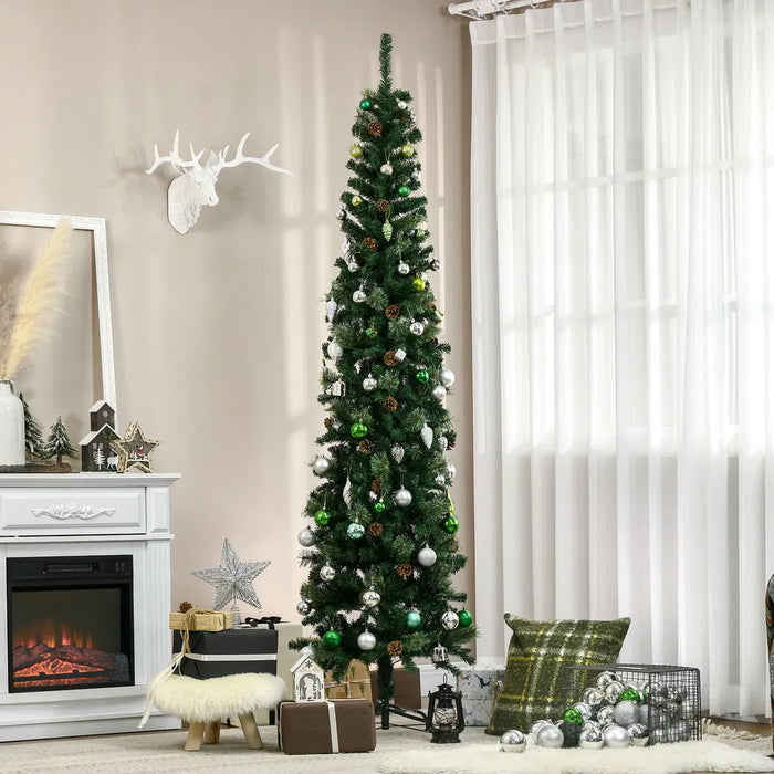 Warmfell Tall Slim Christmas Tree with Pine Cones, 7.5ft Unlit