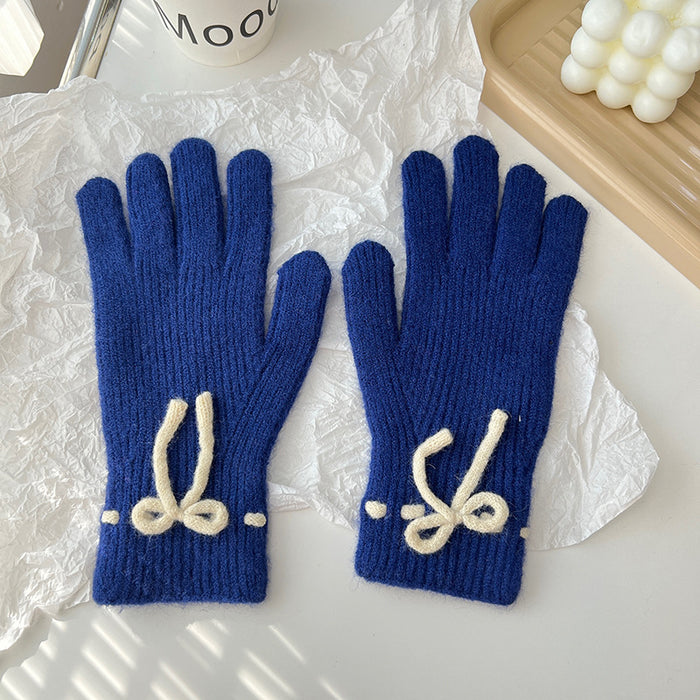 Warmfell Ribbed Knit Gloves with a Pretty Bow