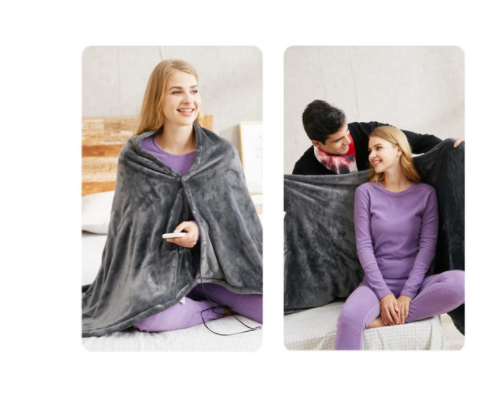 USB Heated Shawl – Soft Coral Fleece Wrap with Carbon Heating