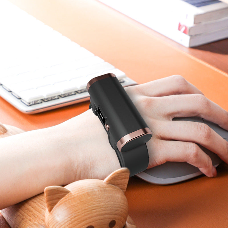Pink bracelet hand warmer on wrist