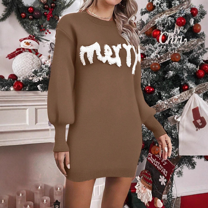 Warmfell Knitted Christmas jumper dress with lantern sleeves, mini length