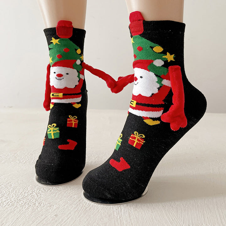Christmas socks with magnetic hands linked
